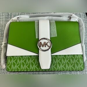 NEW! Michael Kors Vibrant Green and White Crossbody Bag